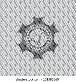cargo icon inside silver emblem or badge. Scales pattern. Vector Illustration. Detailed.