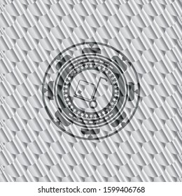 cargo icon inside silver emblem or badge. Scales pattern. Vector Illustration. Detailed.