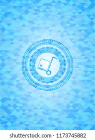cargo icon inside sky blue emblem with mosaic ecological style background