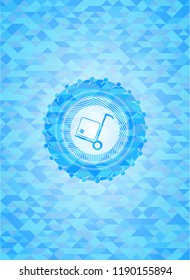 cargo icon inside sky blue emblem with mosaic ecological style background