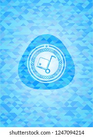 cargo icon inside sky blue emblem with triangle mosaic background