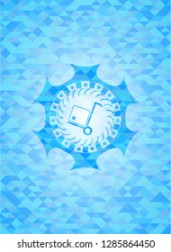 cargo icon inside sky blue emblem with triangle mosaic background