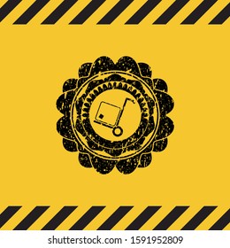 cargo icon inside warning sign, black grunge emblem. Vector Illustration. Detailed.