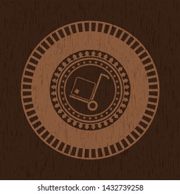 cargo icon inside wooden emblem. Retro