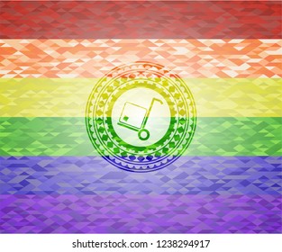 cargo icon on mosaic background with the colors of the LGBT flag