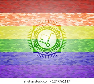 cargo icon on mosaic background with the colors of the LGBT flag