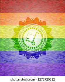 cargo icon on mosaic background with the colors of the LGBT flag