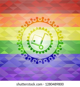 cargo icon on mosaic background with the colors of the LGBT flag