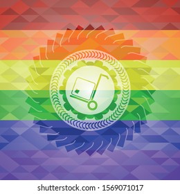 cargo icon on mosaic background with the colors of the LGBT flag