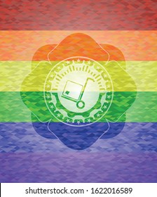 cargo icon on mosaic background with the colors of the LGBT flag