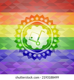 cargo icon on mosaic background with the colors of the LGBT flag. 