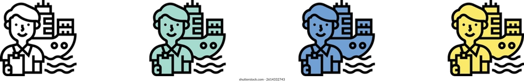 cargo icon. Outline, Green, Blue and Yellow Style Design Isolated On White Background