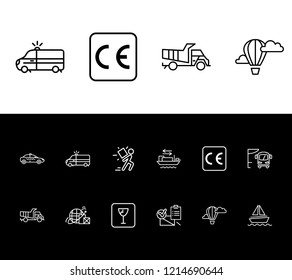 Cargo icon set and bus station with porter, hot air balloon and ambulance. First aid car related cargo icon vector for web UI logo design.