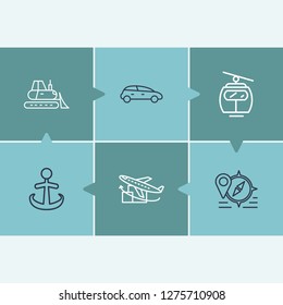 Cargo icon set and car with ship by air, anchor and bulldozer. Backhoe related cargo icon vector for web UI logo design.