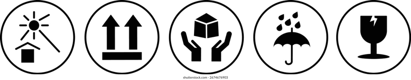 cargo icon set: fragile or handling with care symbol, Handle with care warning labels, vector illustration Fragile flat icon isolated vector illustration,
