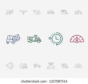 Cargo icon set and gasoline pipe with on time delivery, processing time and forklift. Barcode related cargo icon vector for web UI logo design.