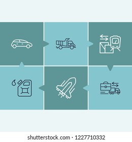 Cargo icon set and shuttle with dump truck, gas can and ship by train. Tram station related cargo icon vector for web UI logo design.