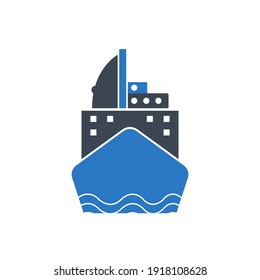 Cargo icon. ship icon. freight transport, sea port icon in vector illustration, flat style, two color, color circle, black shape style.