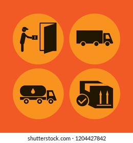 cargo icon. cargo vector icons set courier gives parcel, parcel box, truck and oil truck