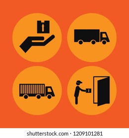 cargo icon. cargo vector icons set hand parcel, courier gives parcel and truck