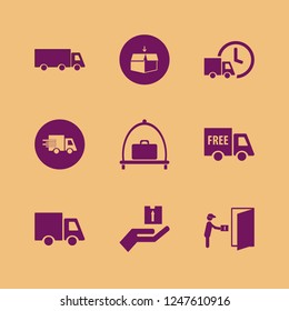 cargo icon. cargo vector icons set truck, courier gives parcel, hand parcel and fast delivery truck