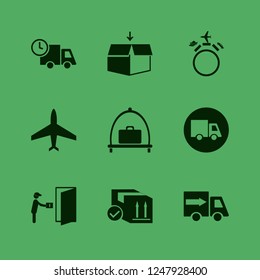 cargo icon. cargo vector icons set open box, baggage cart, truck and traveling by car plane ship