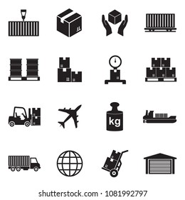 Cargo Icons. Black Flat Design. Vector Illustration. 