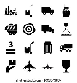 Cargo icons. set of 16 editable filled cargo icons such as truck, forklift, 3 allowed, plane, arrow up
