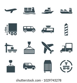 Cargo icons. set of 16 editable filled cargo icons such as plane, van, ship
