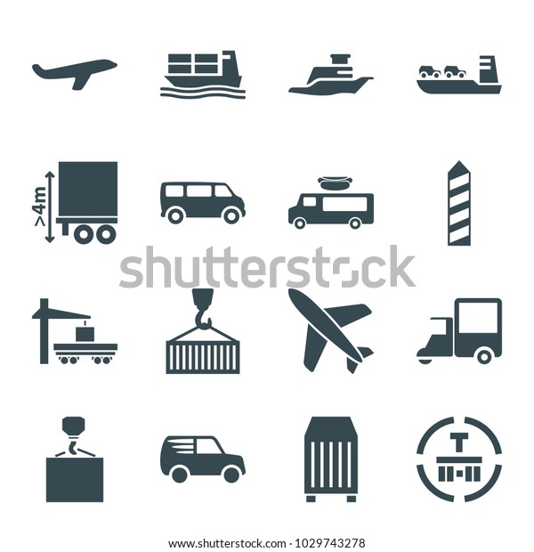 Cargo icons. set of 16 editable filled cargo icons\
such as plane, van, ship