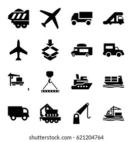 Cargo icons set. set of 16 cargo filled icons such as plane, truck crane, truck, van, box