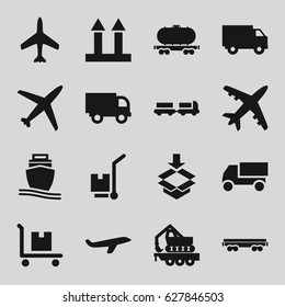 Cargo icons set. set of 16 cargo filled icons such as plane, truck with luggage, truck