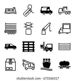 Cargo icons set. set of 16 cargo filled and outline icons such as van, forklift, delivery car