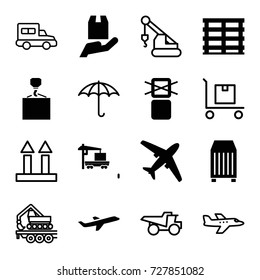 Cargo icons set. set of 16 cargo filled and outline icons such as plane, crane