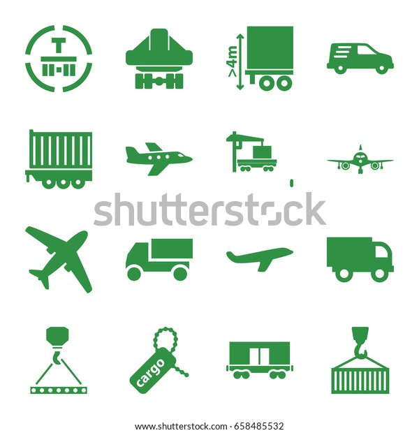 Cargo icons set. set of 16 cargo filled icons such\
as plane, truck