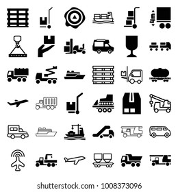 Cargo icons. set of 36 editable filled and outline cargo icons such as truck, crane, van, arrow up, plane, truck with hook, forklift
