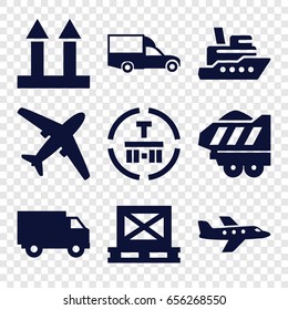 Cargo icons set. set of 9 cargo filled icons such as van, truck, plane