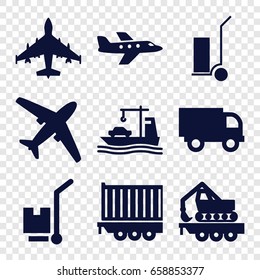 Cargo icons set. set of 9 cargo filled icons such as plane