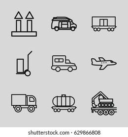 Cargo icons set. set of 9 cargo outline icons such as van, truck