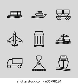 Cargo icons set. set of 9 outline icons such as truck, ship