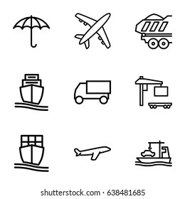 Cargo icons set. set of 9 cargo outline icons such as plane