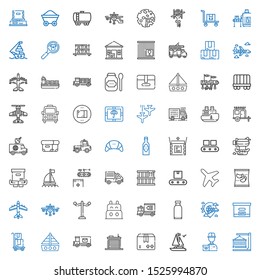 cargo icons set. Collection of cargo with container, delivery courier, boat, package, warehouse, mail truck, delivery, box, airplane, products. Editable and scalable cargo icons.