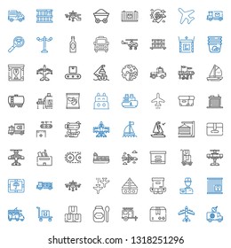 cargo icons set. Collection of cargo with van, airplane, package, products, box, transportation, trailer, crate, delivery courier, boat, plane. Editable and scalable cargo icons.