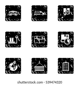 Cargo icons set. Grunge illustration of 9 cargo vector icons for web