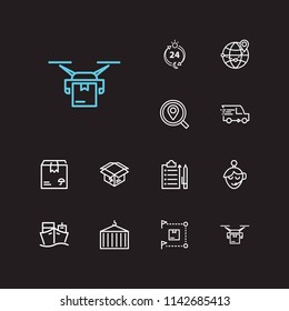 Cargo icons set. Logistics and cargo icons with distribution, ship container and delivery location. Set of lift for web app logo UI design.