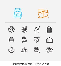 Cargo icons set. Warehouse and cargo icons with delivery goods, delivery ship and global logistics. Set of yacht for web app logo UI design.