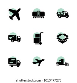 Cargo icons. vector collection filled cargo icons set.. includes symbols such as garbage truck, truck, cistern, cargo, tipper. use for web, mobile and ui design.