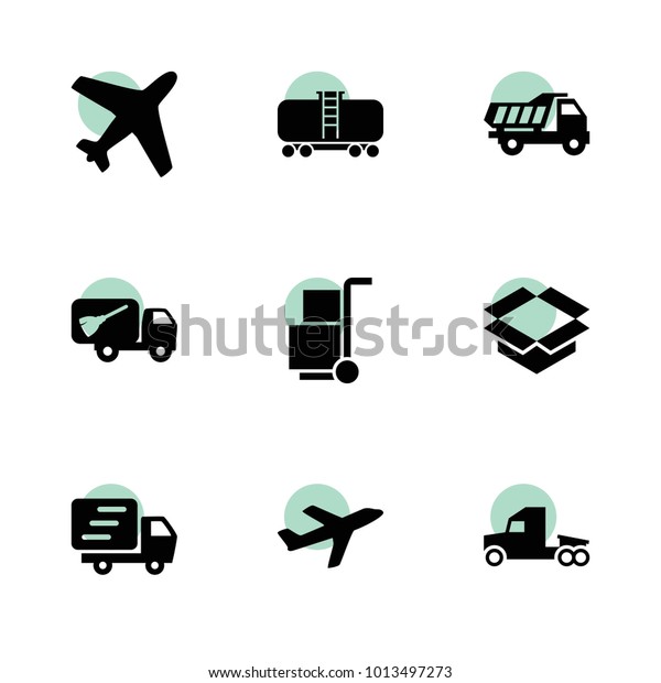 Cargo icons. vector collection\
filled cargo icons set.. includes symbols such as garbage truck,\
truck, cistern, cargo, tipper. use for web, mobile and ui\
design.