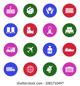 Cargo Icons. White Flat Design In Circle. Vector Illustration. 