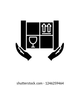 Cargo insuarance black icon, vector sign on isolated background. Cargo insuarance concept symbol, illustration 
